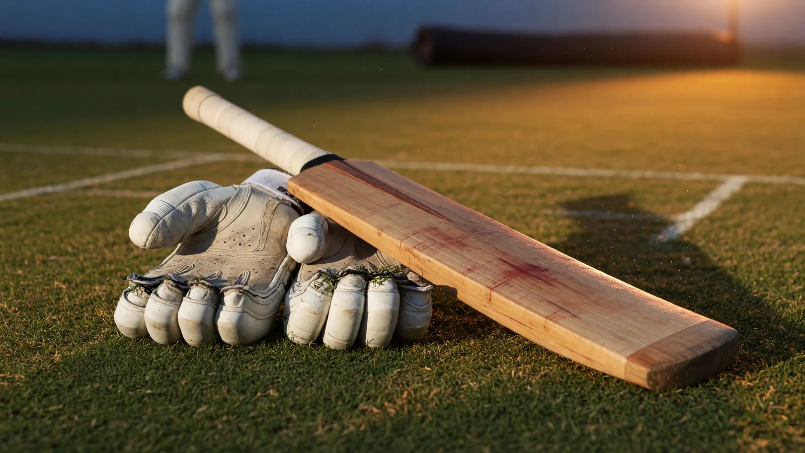 Close-up of a bat grip on a clubhouse bench
