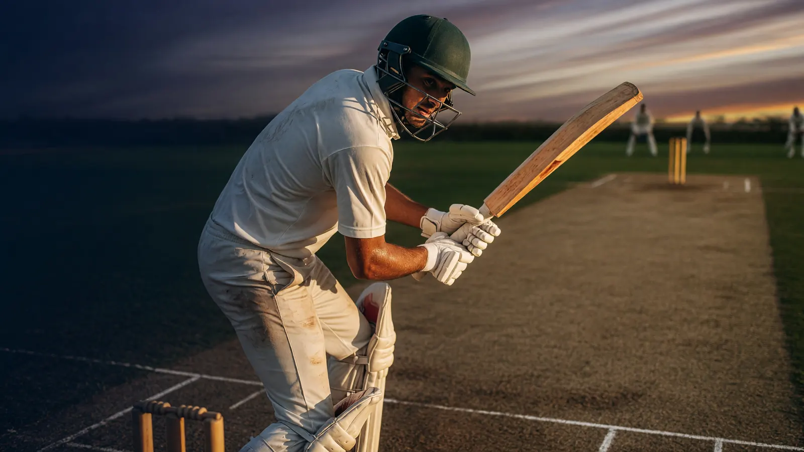 Bowler in delivery stride, Test-length pitch