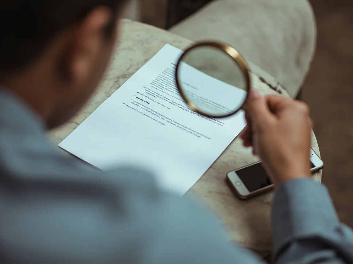 Magnifying glass over a terms sheet
