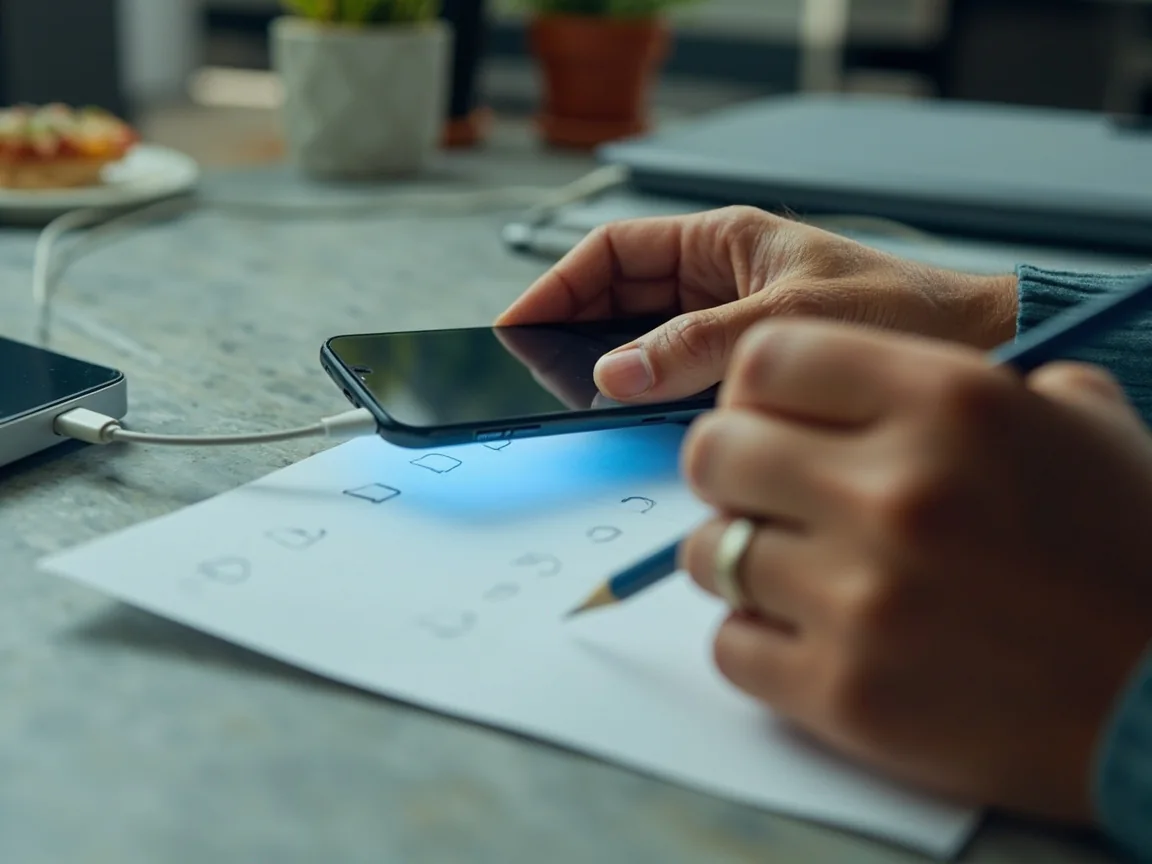 Phone beside a paper checklist with a pencil