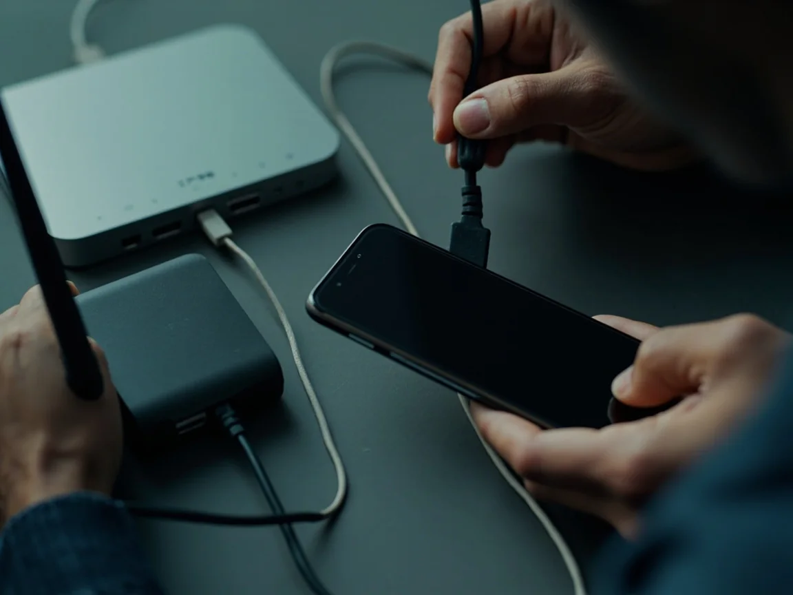 Phone on a desk being checked before download