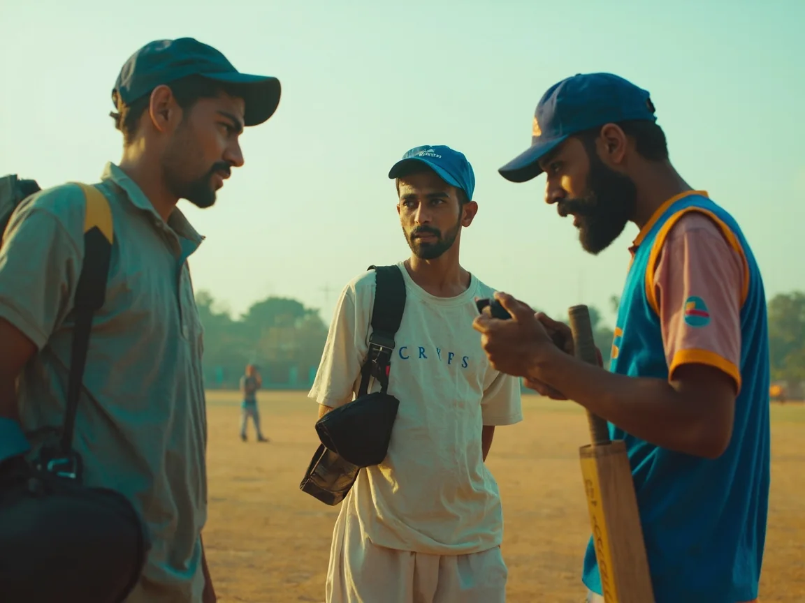 Three friends talking after cricket practice