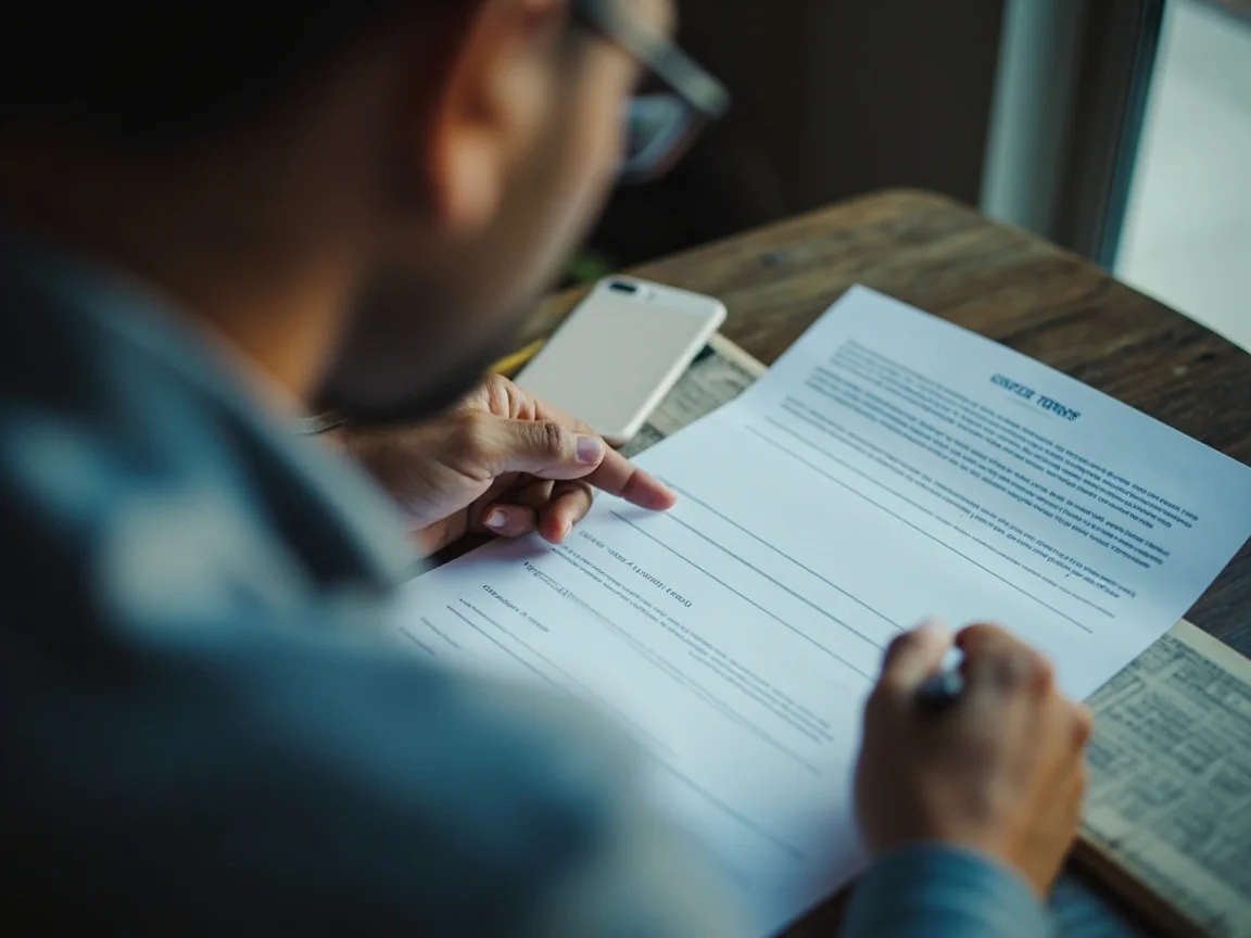 Reviewing a printed terms sheet with reading glasses